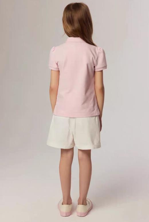 学院风！2025夏季新款中大童短袖女童网眼翻领polo衫纯棉卡通刺绣小熊童T恤 商品图3