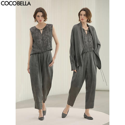 COCOBELLA清冷侘寂风仿香云纱风格小脚裤女垂感休闲裤PA7033 商品图0