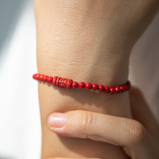 *自营*真言朱砂手串 | 4mm小珠手链中式简约风格。六字真言单圈辰砂压制女士 商品图2