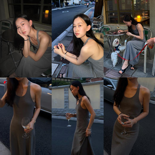 HIDEMI度假系列显瘦弹力自然棉工字背心百搭经典万能连衣裙长裙 商品图1