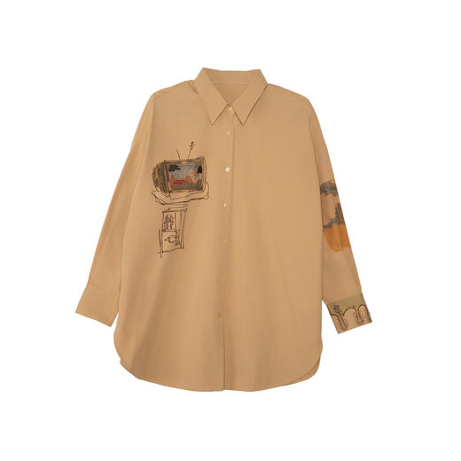 谜底大廓形衬衫长袖女2025秋季新款通勤风宽松印花衬衣257MC7716 商品图4