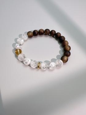 【普陀山】财运之⽯雪花幽灵奇楠沉⾹手串 雪魄⾦禅  ⼿围14-14.5