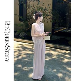 BeQueenStory【丁香爱恋】精致拼接贴布绣花背心&宽松直筒休闲裤