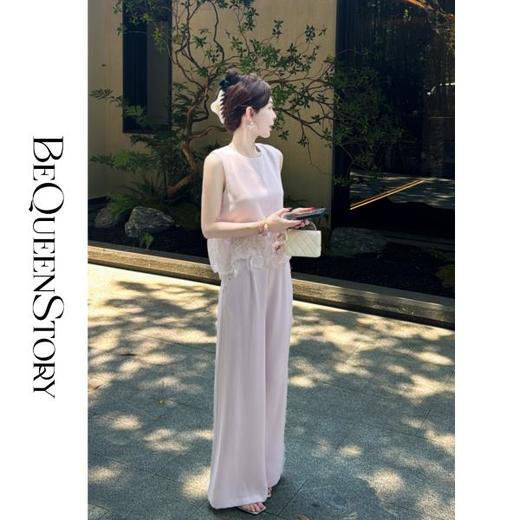 BeQueenStory【丁香爱恋】精致拼接贴布绣花背心&宽松直筒休闲裤 商品图0