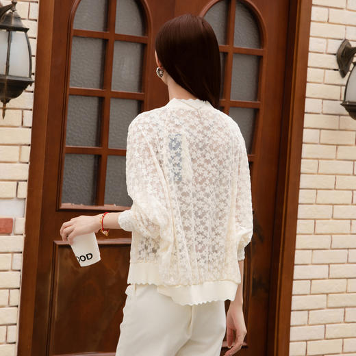 谜底蕾丝外套长袖女士2025夏季新款棒球领提花镂空夹克257MW7308 商品图2