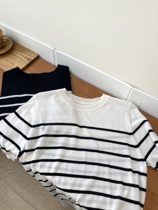 （小眠专属）莱赛尔条纹圆领短袖T恤 商品图10