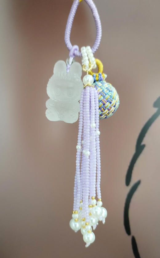 有求必应拉布布 天然白水晶拉布布吉祥挂件 手工编织流苏Labubu挂件 商品图4