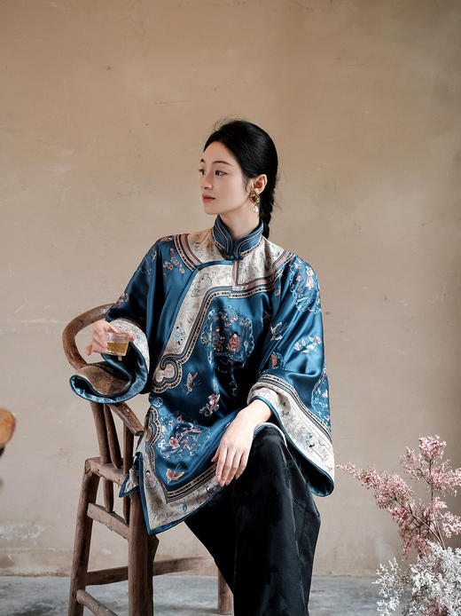 盛唐牡丹盛奢系列|真丝香云纱西厢记团纹外套-蓝色(特殊商品不退不换) 商品图7