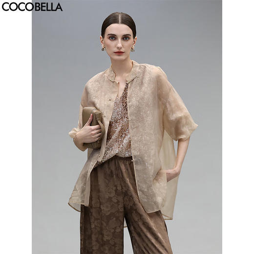 COCOBELLA新中式手工盘扣衬衫暗纹人丝国风衬衣开衫SR0036-5 商品图0