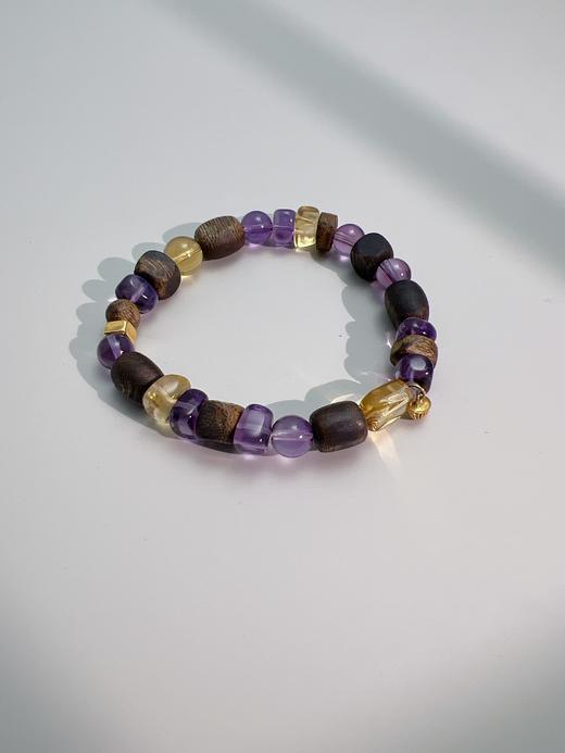 【普陀山】设计款金包银紫水晶奇楠沉⾹木手串  ⼼宁-流光单圈   ⼿围14-14.5 商品图2