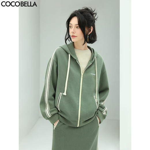 COCOBELLA运动风休闲连帽外套女字母印花双面针织拉链卫衣SC73 商品图0