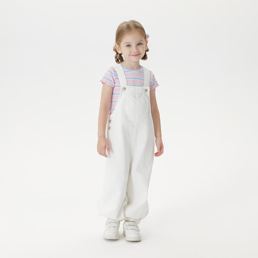 马克珍妮女童爱心纯棉牛仔背带裤宝宝连体裤2025年秋装新品551525 商品图1