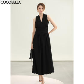 COCOBELLA赫本风法式女人味连衣裙夏仿棉麻大摆长裙FR0076-2