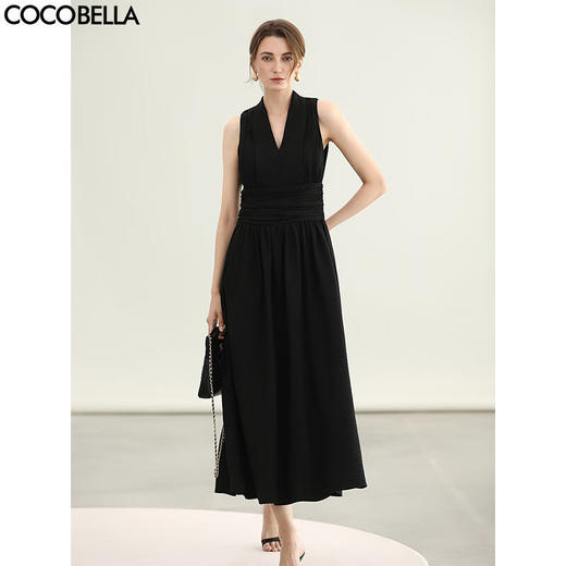 COCOBELLA赫本风法式女人味连衣裙夏仿棉麻大摆长裙FR0076-2 商品图0