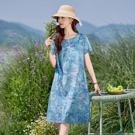 时尚印花圆领，棉麻风连衣裙HR-NYMYZ309 商品图2