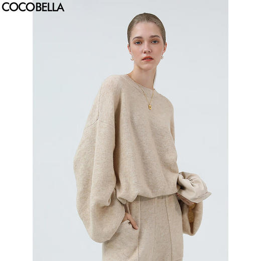 【专属秒杀】COCOBELLA气质抽褶袖特调花纱色毛衣女舒适保暖针织衫MZ7078 商品图0