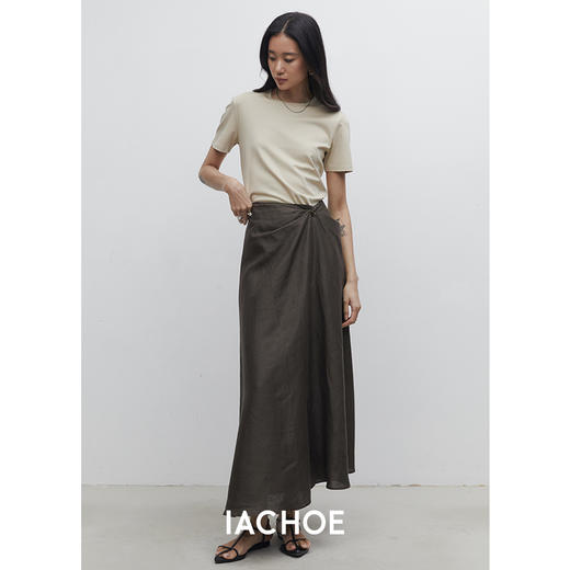 棉仓3531517016-IACHOEIACHOE前身一粒扣亚麻半身裙 商品图4