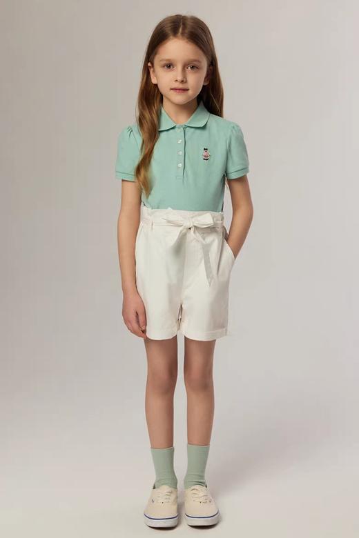 学院风！2025夏季新款中大童短袖女童网眼翻领polo衫纯棉卡通刺绣小熊童T恤 商品图2