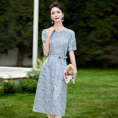 《优雅气质》醋酸仿真丝缎提花连衣裙修身显瘦时尚百搭MLJL88132-1 商品图3