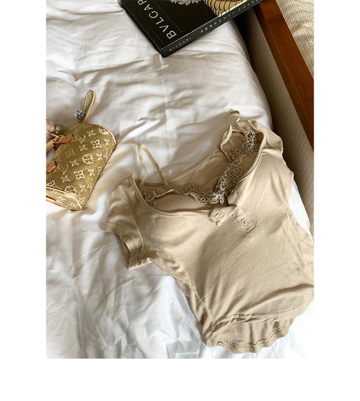 清仓捡漏 LIN BOUTIQUE 水膜两件套法式蕾丝针织短袖冰感T恤   LT250031 商品图3