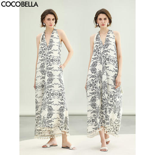 COCOBELLA设计师手绘棉麻风背心裙拼接大码无袖连衣裙FR0068 商品图0