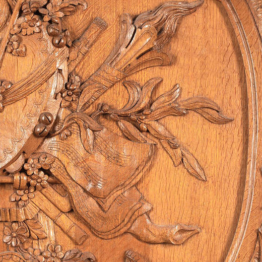 【已售】独角鹿西洋古董法国出品路易十五风格胜利乐章主题硬木精雕壁挂摆件 商品图1