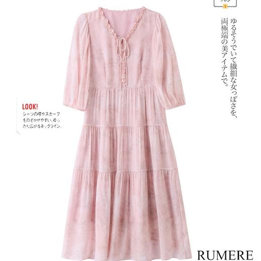 花边系带桑蚕丝连衣裙，时尚印染高端大气简约百搭裙子SM-25029 商品图4