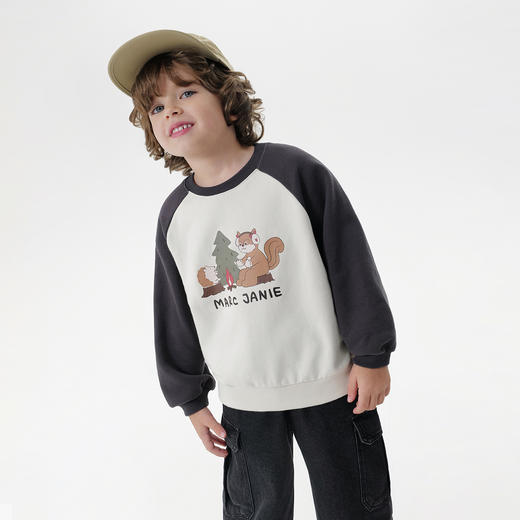 马克珍妮男女童松鼠印花撞色插肩袖卫衣宝宝套头衫秋装新品551151 商品图2