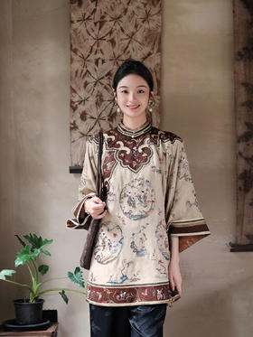盛唐牡丹盛奢系列|真丝香云纱西厢记团纹外套-咖啡色(特殊商品不退不换)