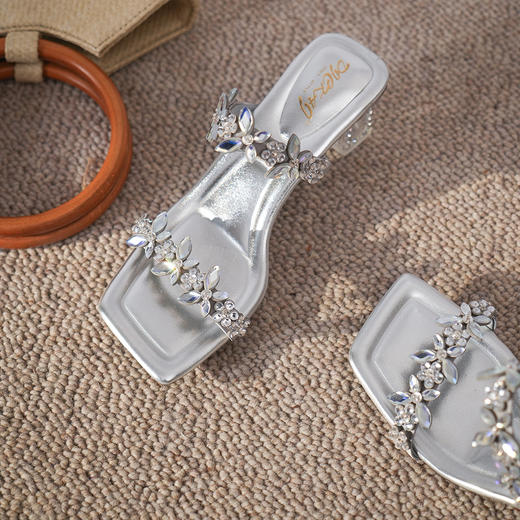 豪麟名鞋迪嘉女鞋凉拖织物+牛皮革DJYYA51WL025银色 商品图2