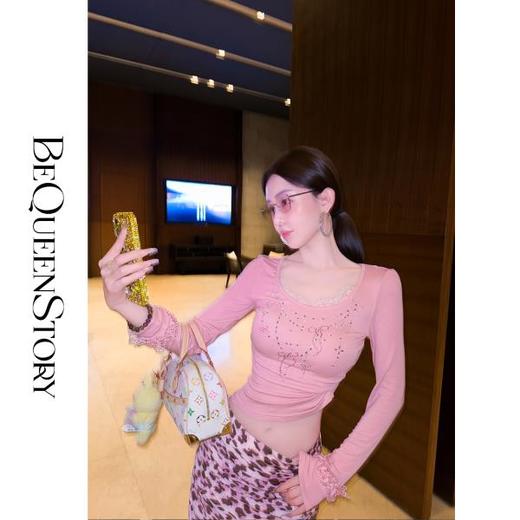 余潇潇【月光旅人】时尚天丝抗皱蕾丝花边长袖针织修身上衣2025早秋 商品图4