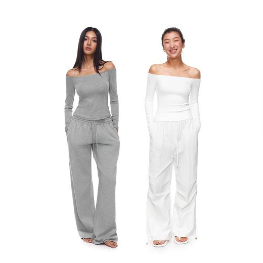 【178元任选3件】FDR旗舰店 亲肤弹力修身长袖t恤女紧身显瘦针织衫露肩一字肩上衣 商品图0