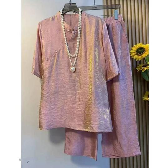 丁摩 【套装】新中式国风浮光锦盘扣旗袍套装轻奢上衣裤子一整套5ZF-154 商品图5