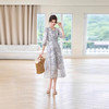花边系带桑蚕丝连衣裙，时尚印染高端大气简约百搭裙子SM-25029 商品缩略图2