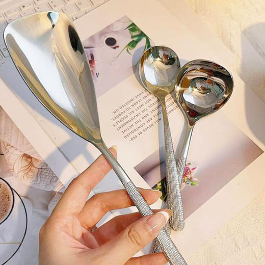 【50积分+29.9元】易铂yopo 家用钢勺 锤纹勺三件套 镜面抛光色泽出众 商品图0