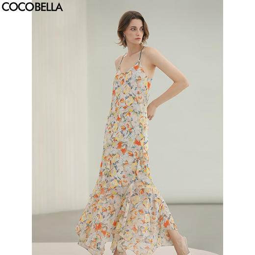 COCOBELLA灵动荷叶边亮彩花卉连衣裙夏飘逸鱼尾吊带裙FR3092 商品图0