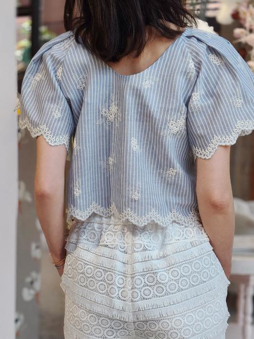 TYNVIE 飘逸袖短款衬衫 - 条纹 商品图3