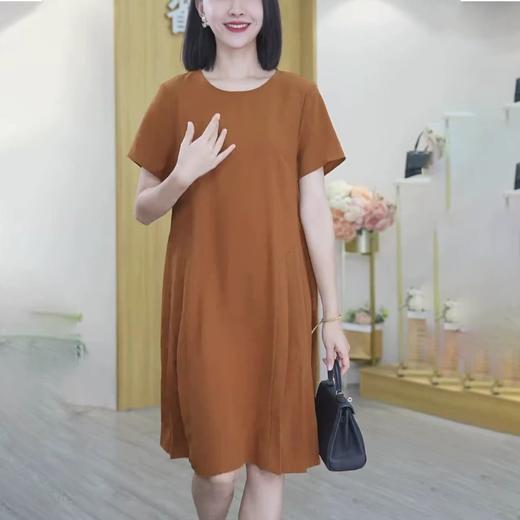 8.6秒杀（NO退，能接受拍）-咖色短袖侧边压褶中款连衣裙-喜出 商品图1