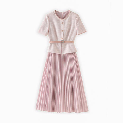 「高货wl」全新升级【铂金会员367/天猫489/差价122】(99416)洛诗琳时髦亮丝小香风连衣裙2025夏季法式假两件百褶裙 商品图4