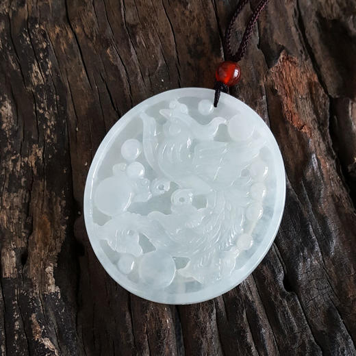 【天然正品】A货翡翠天然细腻糯种雕凤凰无事牌翡翠吊坠项链53.1*46.5*4.2MM（皆取最大值）女士现售价：380特价！030425AH55 商品图4