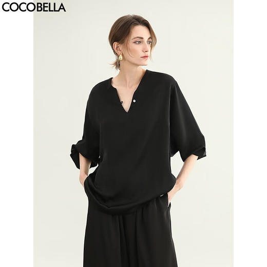 COCOBELLA奢感丝光缎面极简风衬衫女夏气质OL通勤上衣SR7066 商品图0
