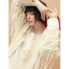 COCOBELLA设计感流苏剪破针织开衫女秋冬软糯毛衣外套MZ958