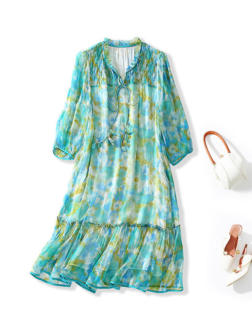 丁摩 迷彩印花真丝连衣裙小个子款显瘦桑蚕丝裙子两个颜色5ZF-90149 商品图5