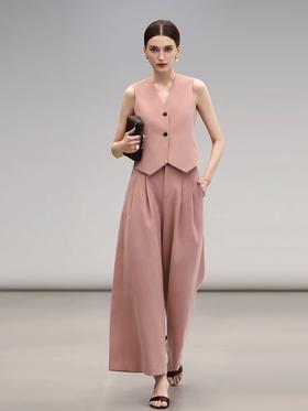 COCOBELLA[浪漫粉]重工打褶通勤阔腿裤25春西裤休闲裤PA3036