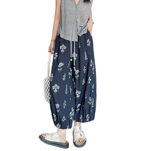 百媚生 棉质法式印花棉八分裤阔腿灯笼裤L5572 商品图4