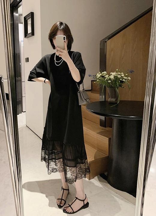 精致小黑裙蕾丝拼接连衣裙秒瘦20斤 商品图2