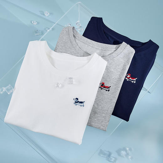 【周末秒杀】熙世界腊肠小狗刺绣T恤女短袖2025夏季新款清爽百搭气质圆领上衣 商品图3