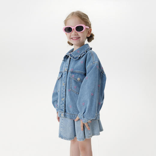 马克珍妮女童蝴蝶结绣花牛仔外套 宝宝夹克2025年秋装新品551522 商品图2