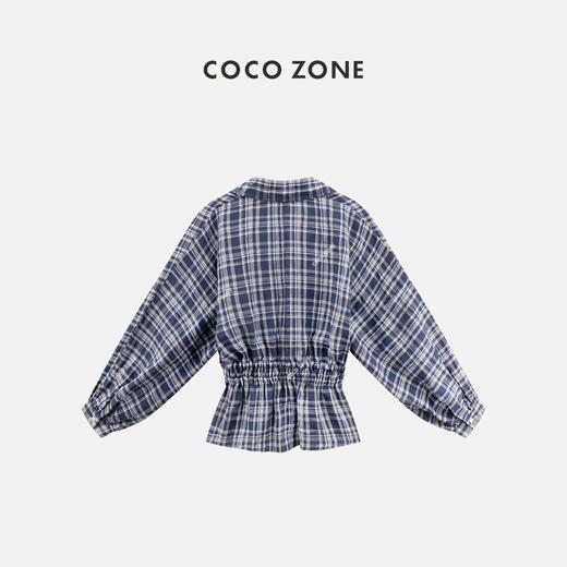 COCO ZONE 刘一一 时尚POLO领格子衬衫女收腰上衣CC2B0862 商品图1
