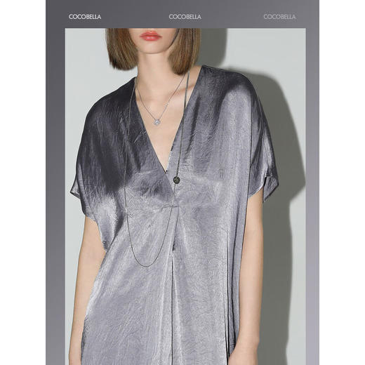 COCOBELLA[100%醋酸]奢感丝光肌理紫色垂坠凉感连衣裙FR0046 商品图0